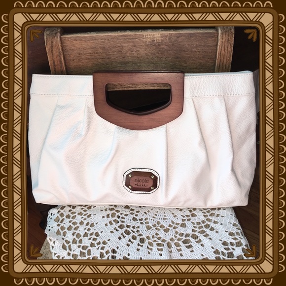 Nicole by Nicole Miller Handbags - Nicole Miller White w/ Wooden Handle Clutch